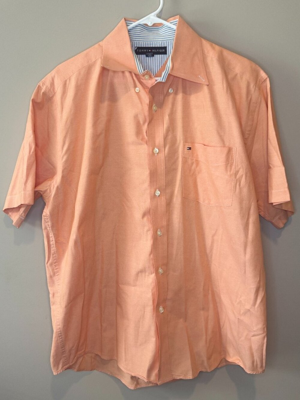 Tommy Hilfiger Men's Orange Short Sleeve Button-Down, size Large, no flaws